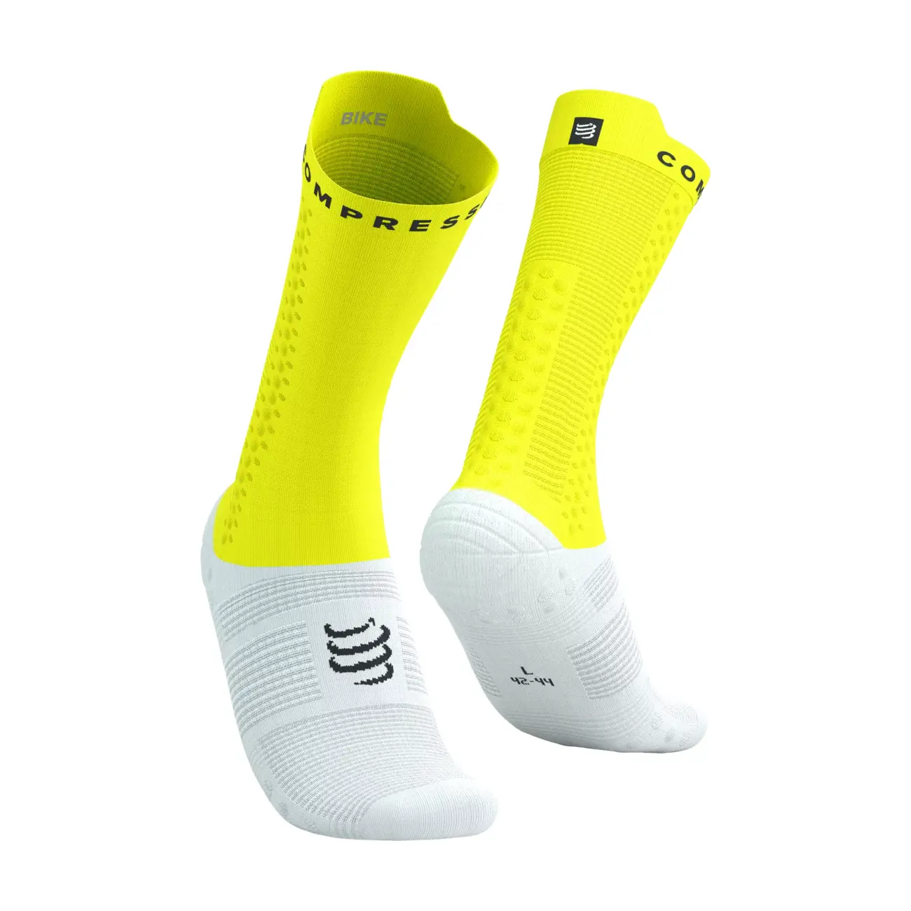 COMPRESSPORT Cyklistické ponožky klasické - PRO RACING V4.0 BIKE - biela/žltá 39-41