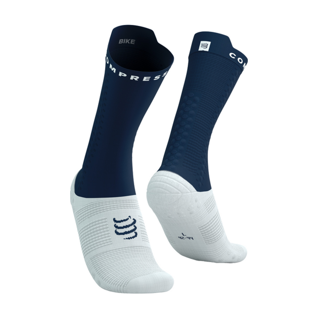 COMPRESSPORT Cyklistické ponožky klasické - PRO RACING V4.0 BIKE - biela/modrá 45-48