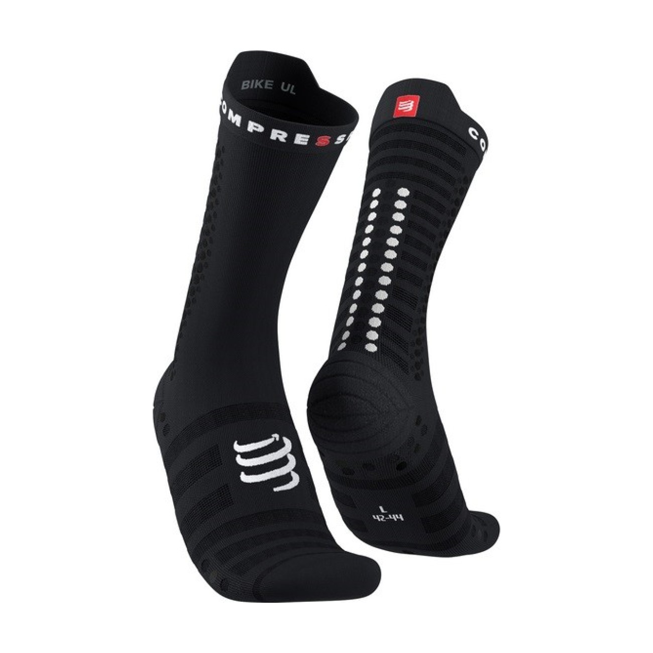 COMPRESSPORT Cyklistické ponožky klasické - PRO RACING V4.0 ULTRALIGHT BIKE  - čierna/biela 42-44