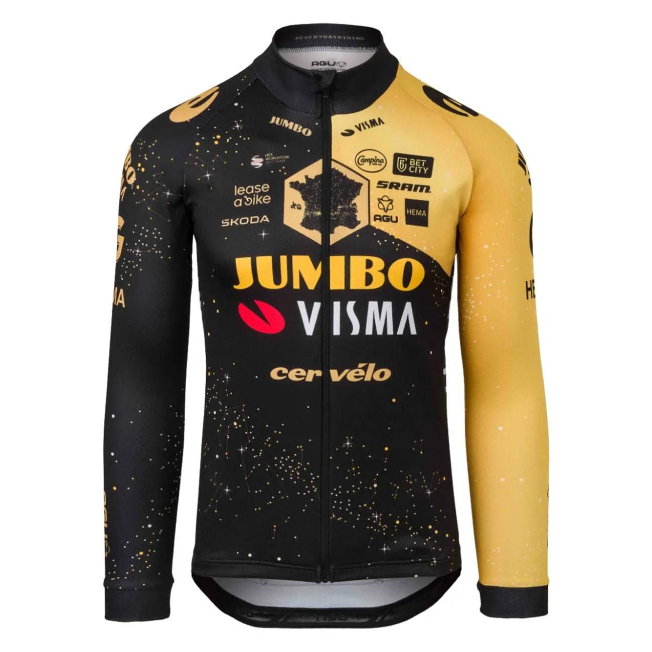 E-shop AGU Cyklistický dres s dlhým rukávom letný - AGU JUMBO-VISMA VELO - žltá/čierna 3XL