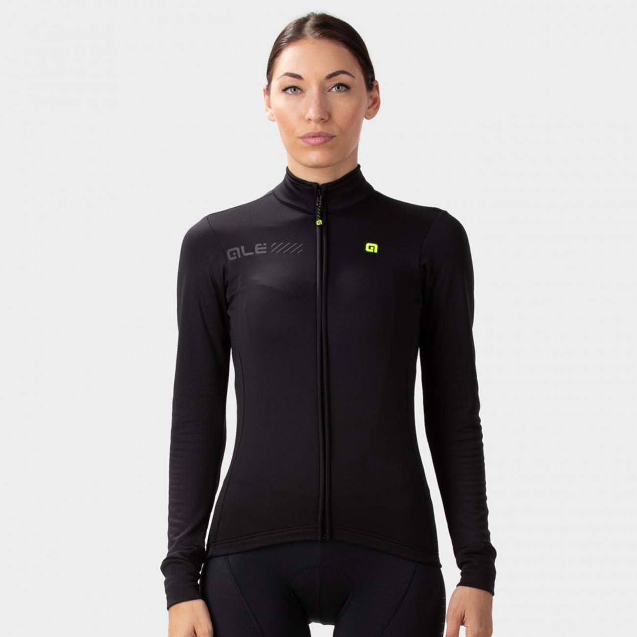 ALÉ Cyklistický dres s dlhým rukávom zimný - FONDO 2.0 SOLID - čierna