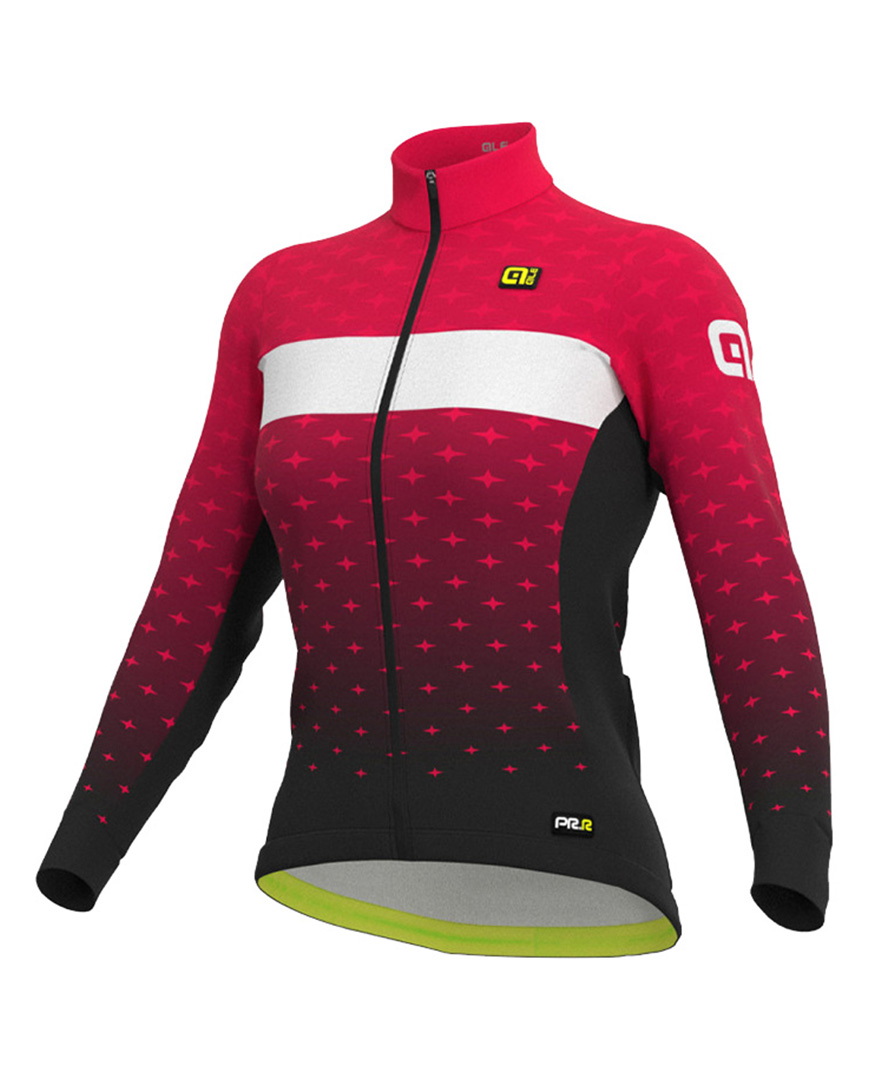 ALÉ Cyklistický dres s dlhým rukávom zimný - PR-R STARS LADY WNT - čierna/ružová