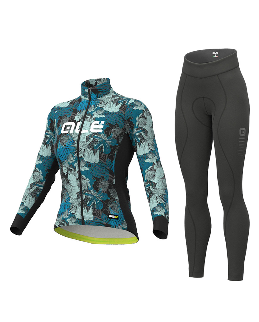 ALÉ Cyklistický zimný dres a nohavice - AMAZZONIA LADY WNT - čierna/zelená