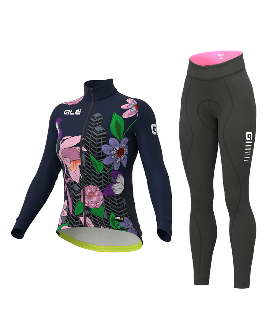 ALÉ Cyklistický zimný dres a nohavice - PR-R CITY LADY WNT - fialová/čierna/modrá