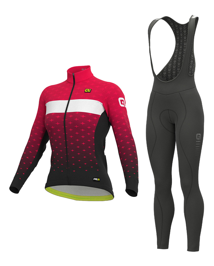 ALÉ Cyklistický zimný dres a nohavice - PR-R STARS LADY WNT - ružová/čierna