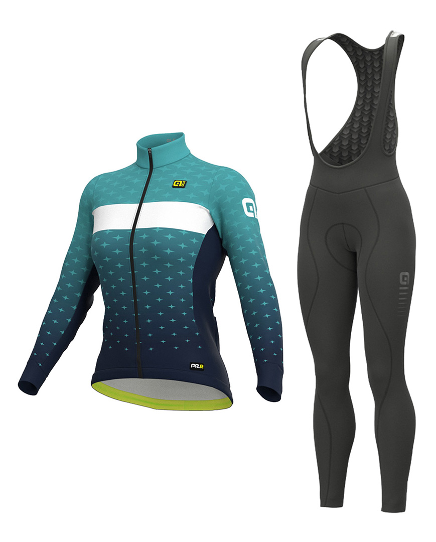 
                ALÉ Cyklistický zimný dres a nohavice - PR-R STARS LADY WNT - čierna/svetlo modrá
            