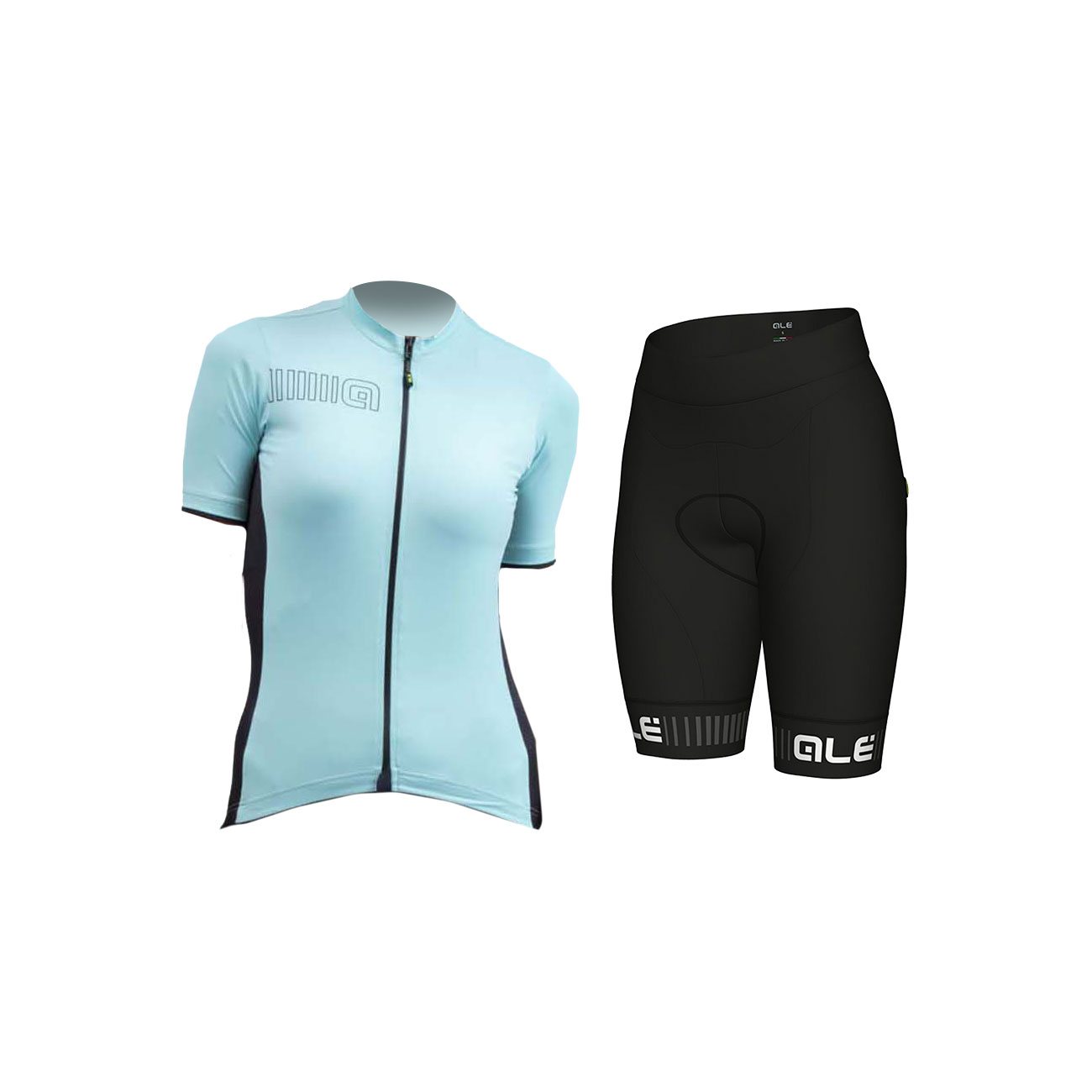 
                ALÉ Cyklistický krátky dres a krátke nohavice - COLOR BLOCK LADY - čierna/svetlo modrá/biela
            