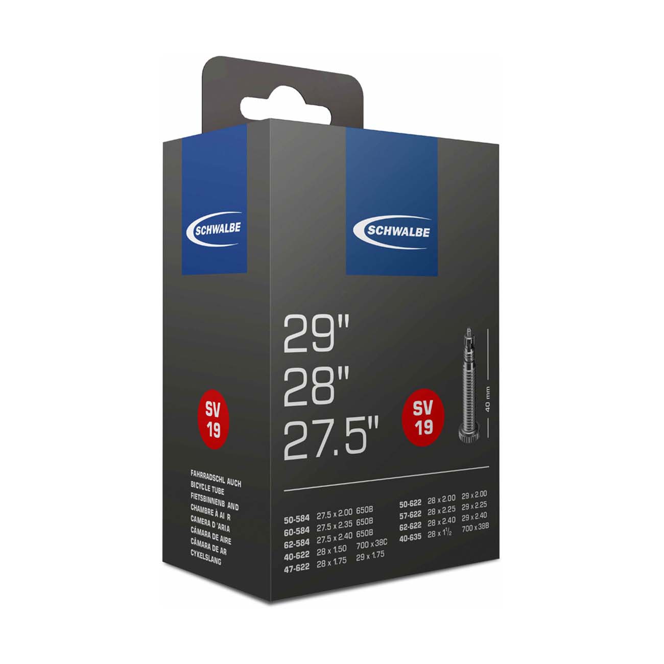 SCHWALBE duša - SV19 27.5x2.00/2.35 29x1.75/2.40 FV 40 mm - čierna