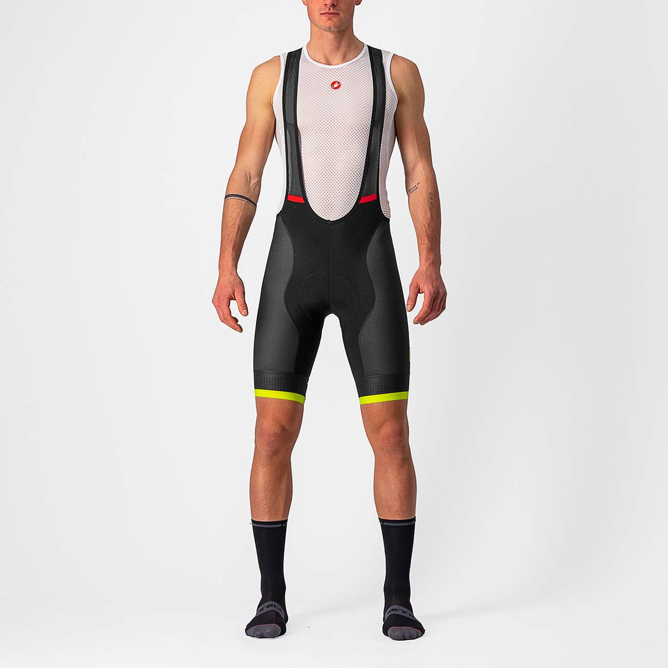 
                CASTELLI Cyklistické nohavice krátke s trakmi - COMPETIZIONE KIT - čierna/žltá S
            