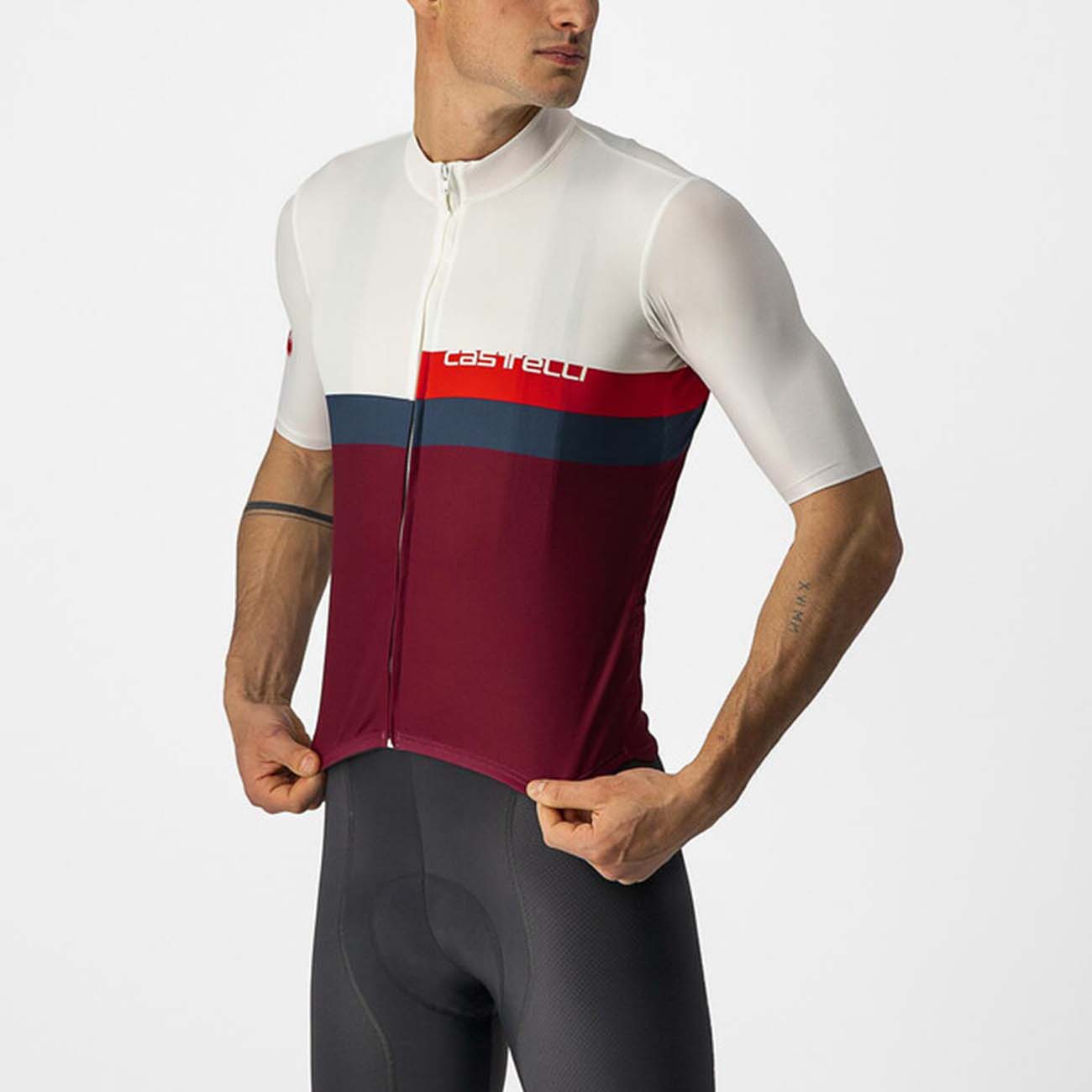 
                CASTELLI Cyklistický dres s krátkym rukávom - A BLOCCO - červená/modrá/bordová/béžová 2XL
            