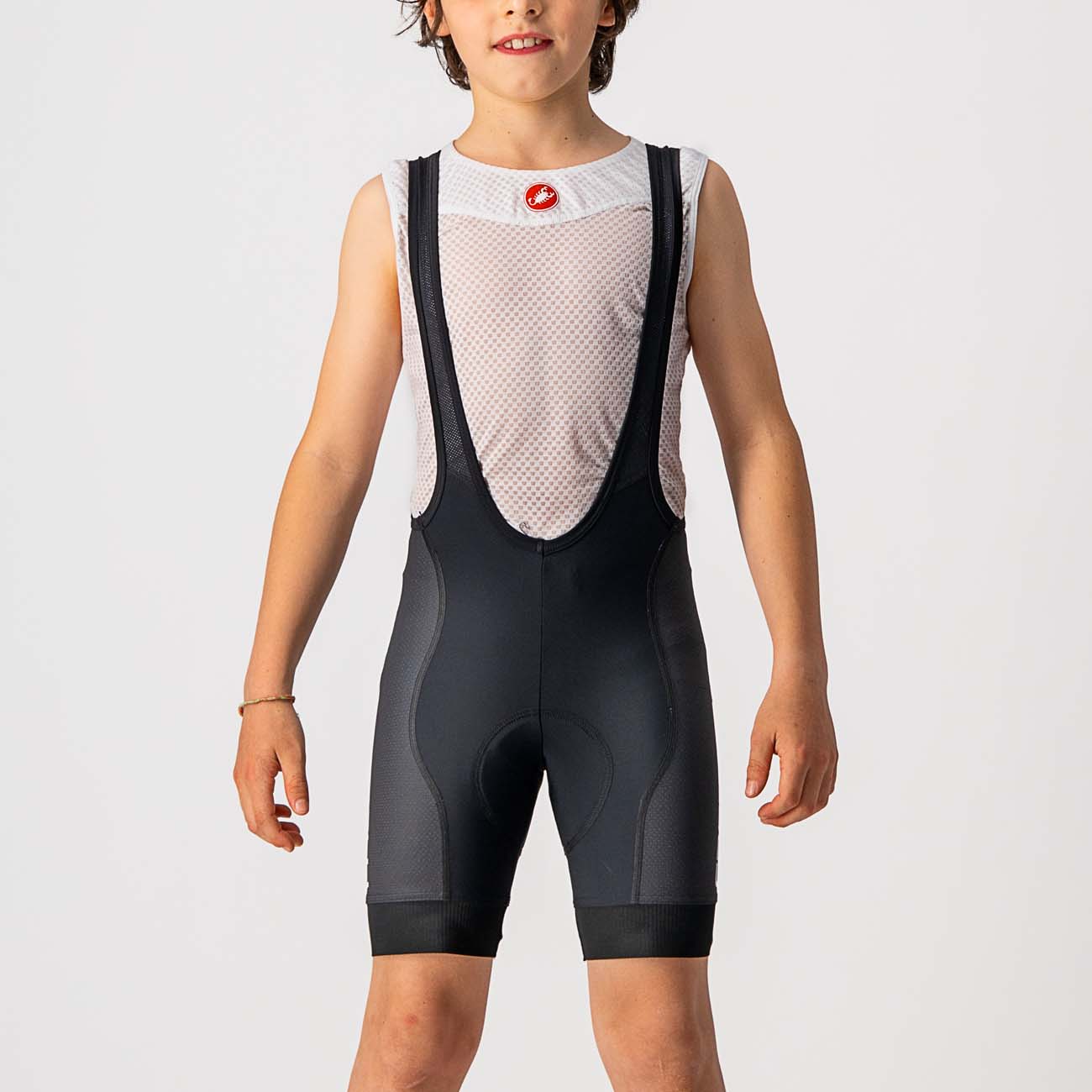 CASTELLI Cyklistické nohavice krátke s trakmi - COMPETIZIONE KIDS - čierna/biela