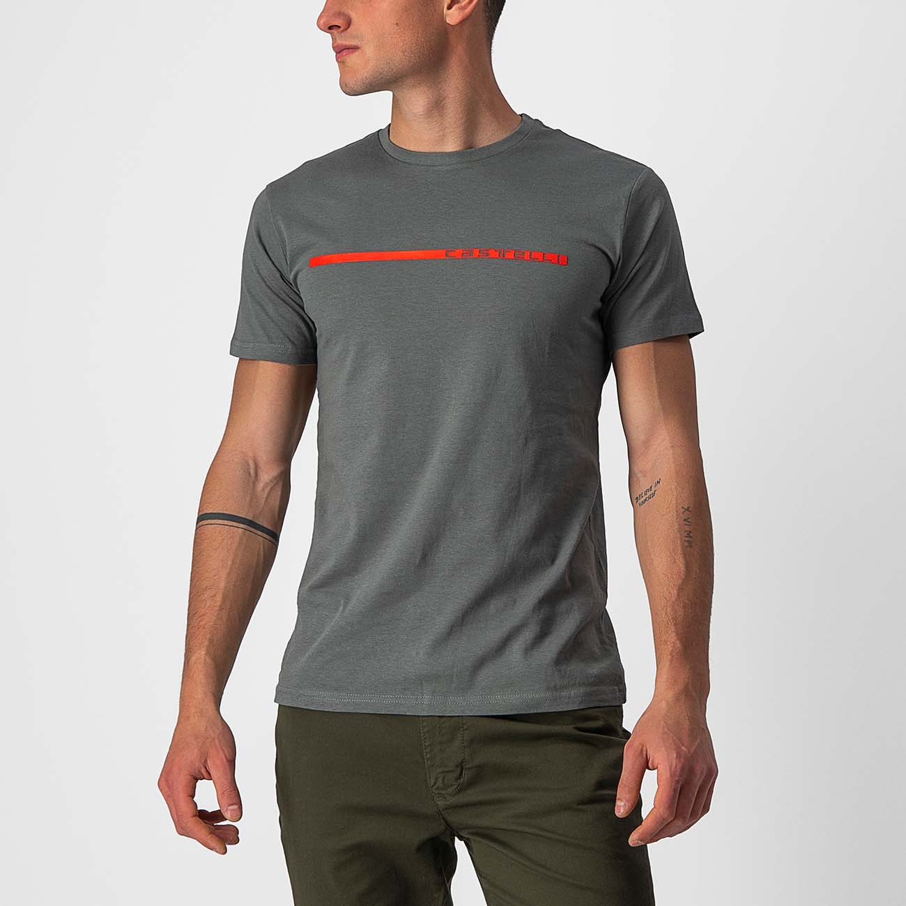 
                CASTELLI Cyklistické tričko s krátkym rukávom - VENTAGLIO TEE - šedá/červená M
            