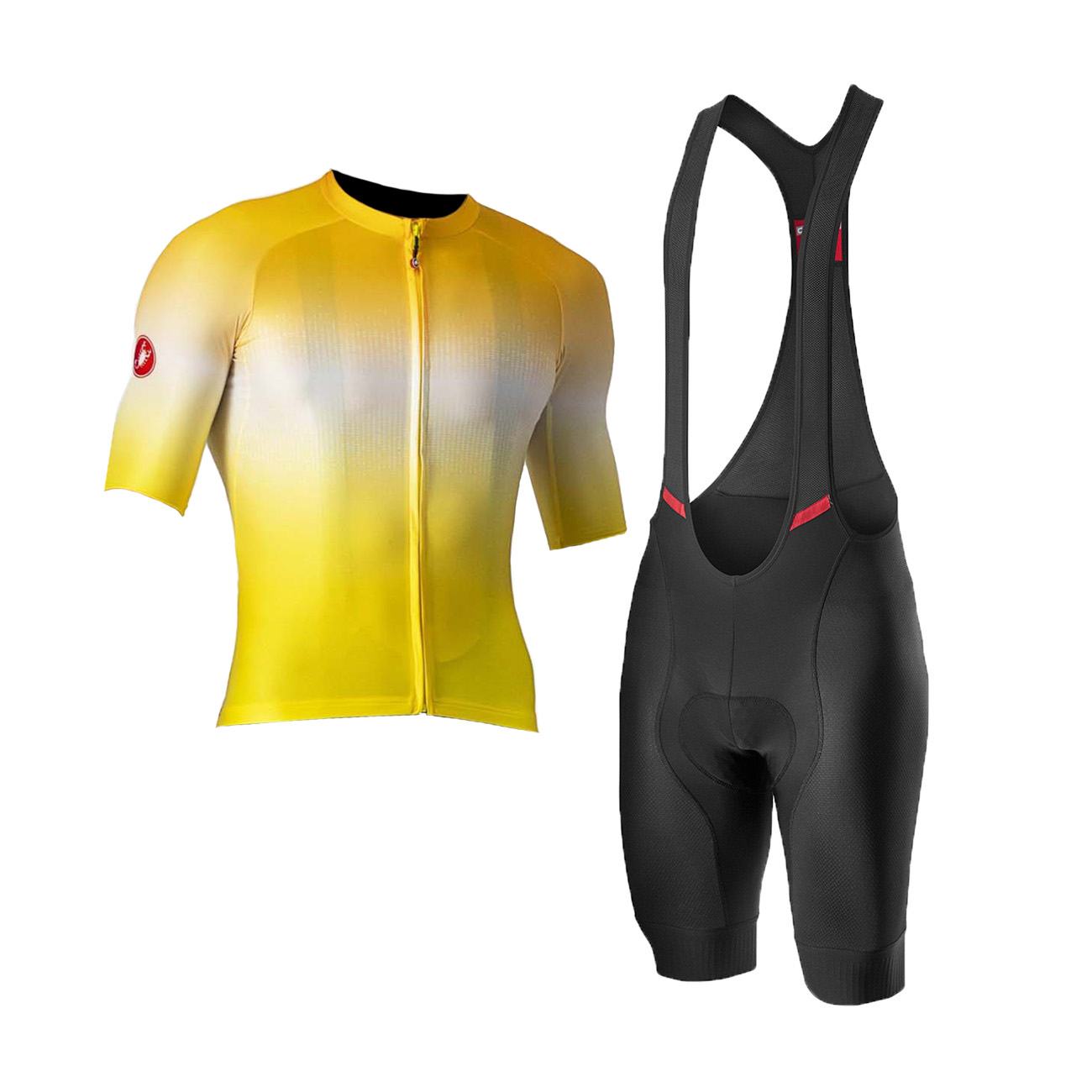 
                CASTELLI Cyklistický krátky dres a krátke nohavice - AERO RACE 6.0 - žltá/čierna
            
