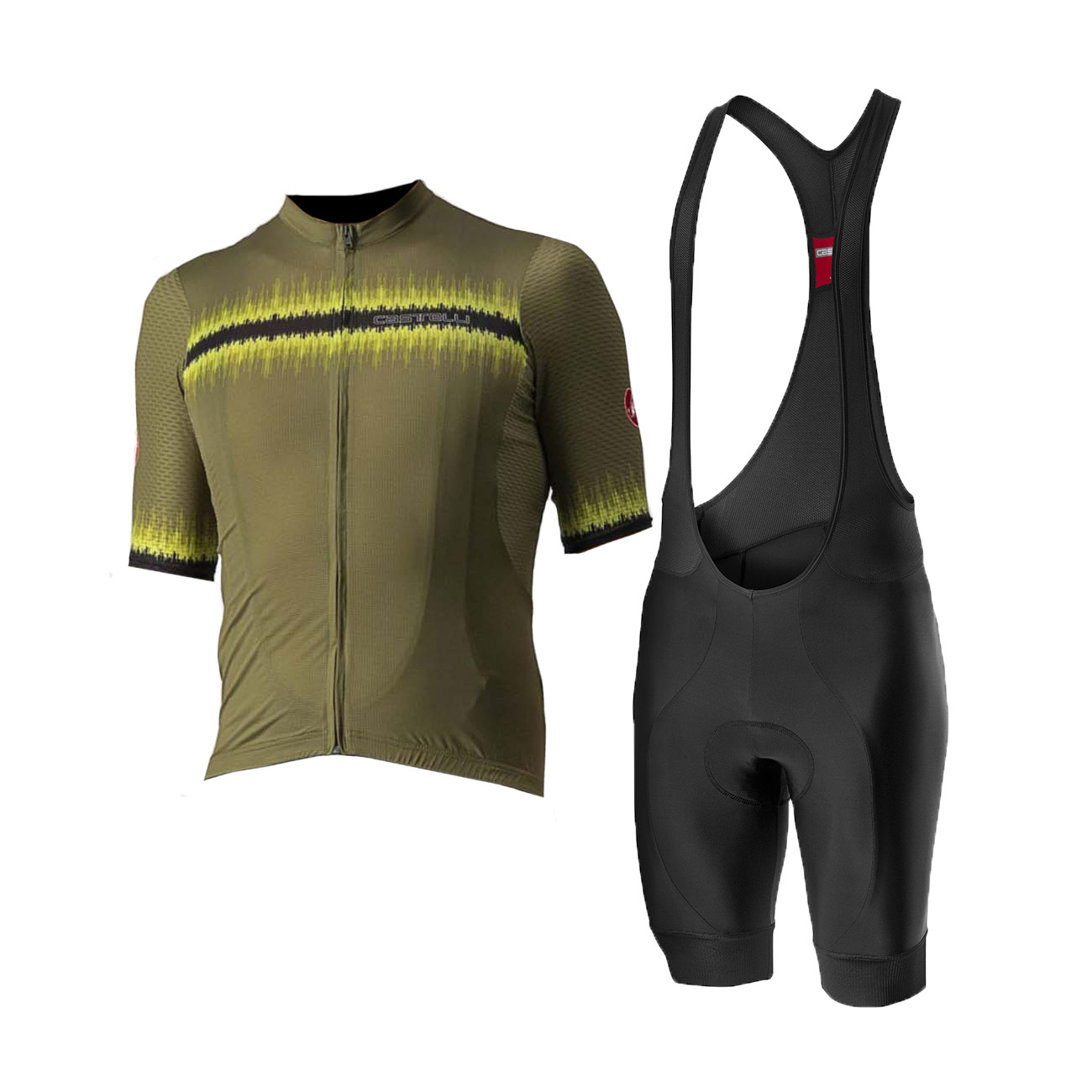 
                CASTELLI Cyklistický krátky dres a krátke nohavice - GRIMPEUR - čierna/zelená
            