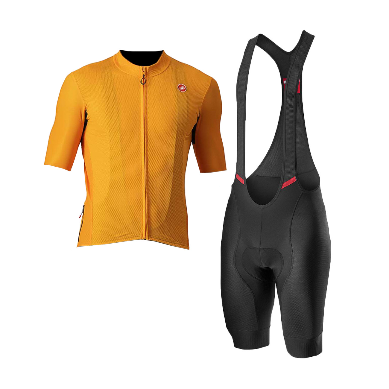 
                CASTELLI Cyklistický krátky dres a krátke nohavice - ENDURANCE ELITE - oranžová/čierna
            