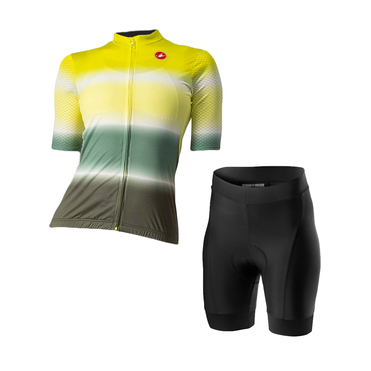 
                CASTELLI Cyklistický krátky dres a krátke nohavice - DOLCE LADY - zelená/čierna/žltá
            