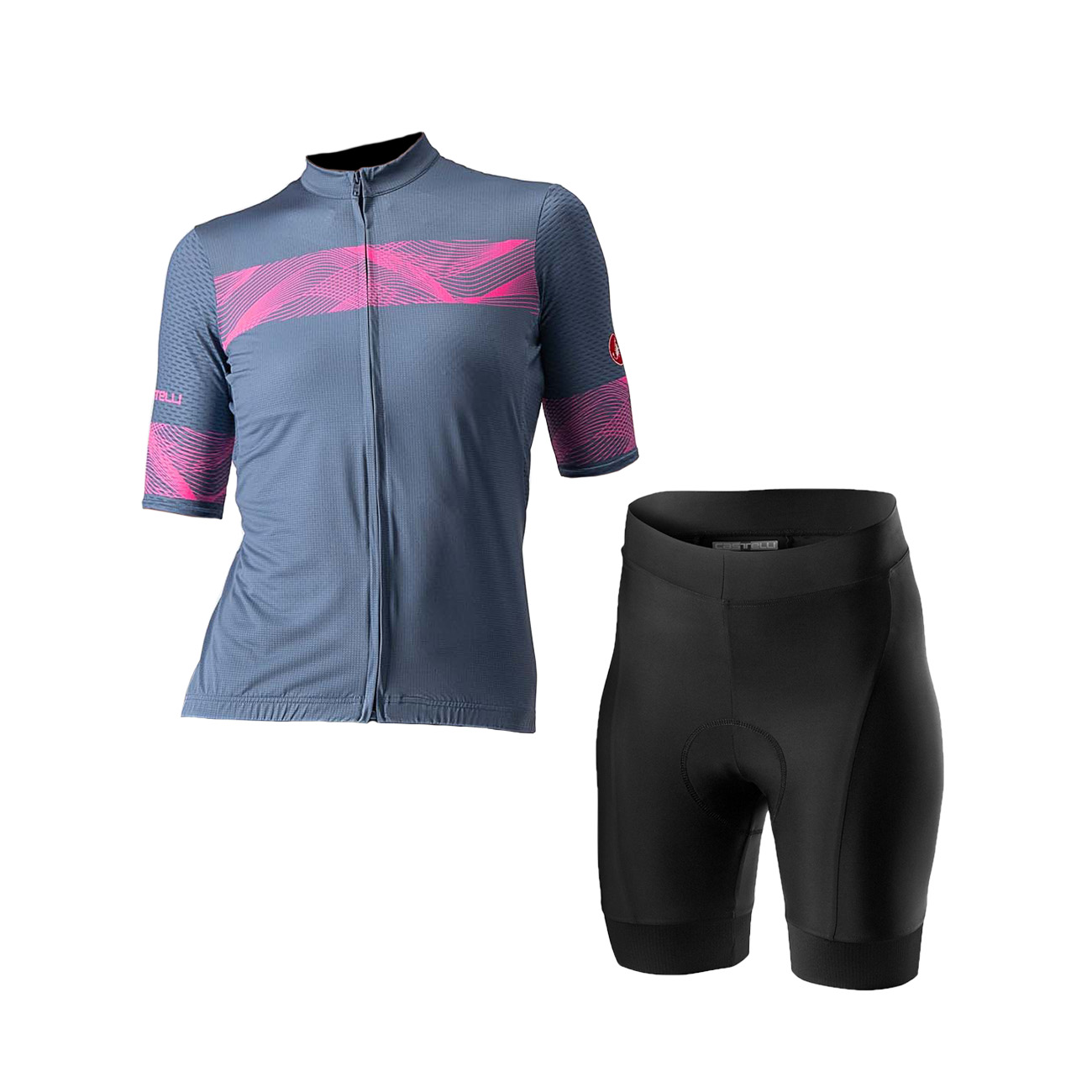 CASTELLI Cyklistický krátky dres a krátke nohavice - FENICE LADY - čierna/modrá/ružová