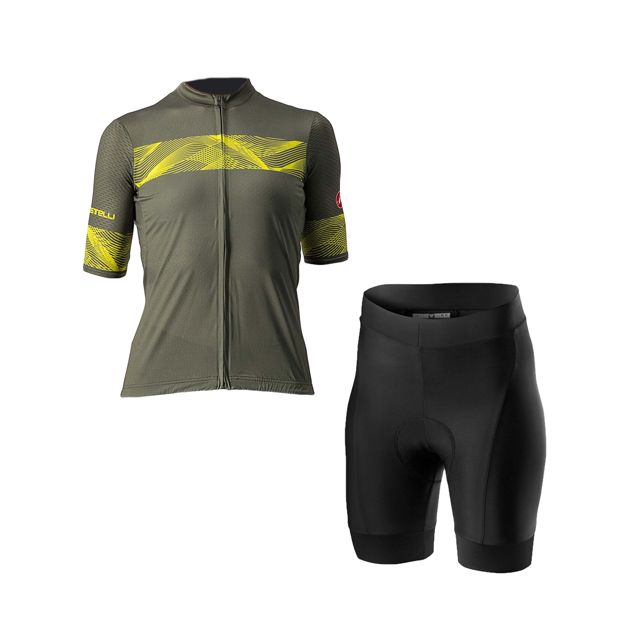 
                CASTELLI Cyklistický krátky dres a krátke nohavice - FENICE LADY - žltá/zelená/čierna
            