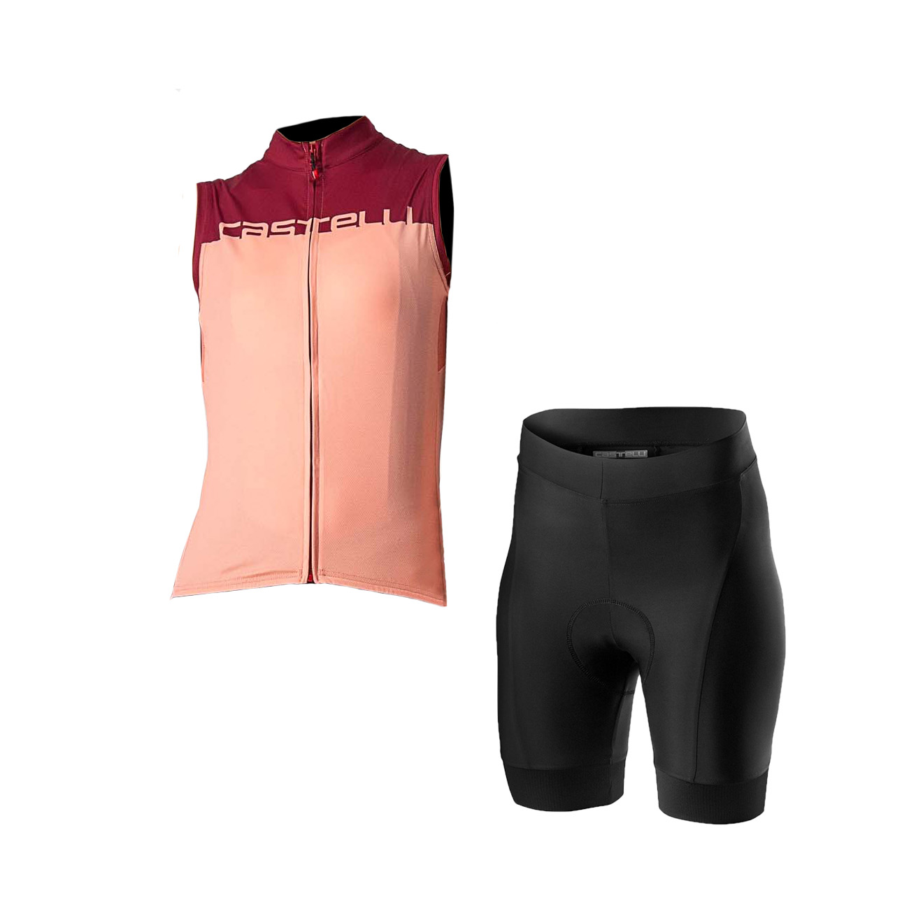 CASTELLI Cyklistický krátky dres a krátke nohavice - VELOCISSIMA LADY - bordová/ružová/čierna