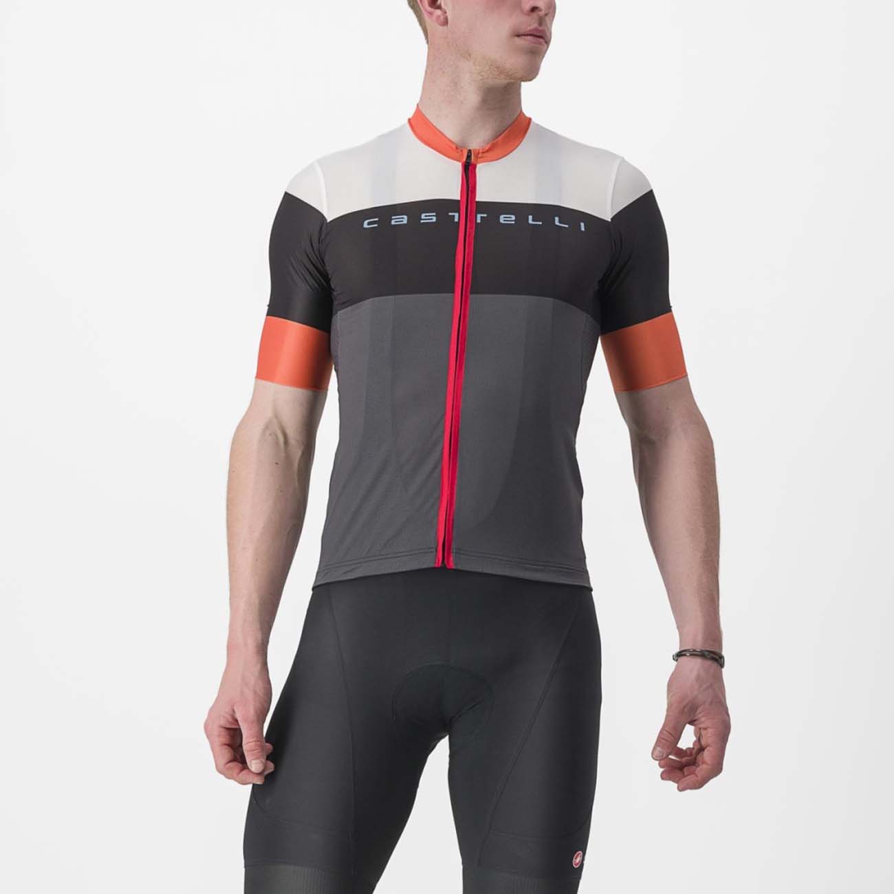 
                CASTELLI Cyklistický dres s krátkym rukávom - SEZIONE - oranžová/šedá/čierna L
            