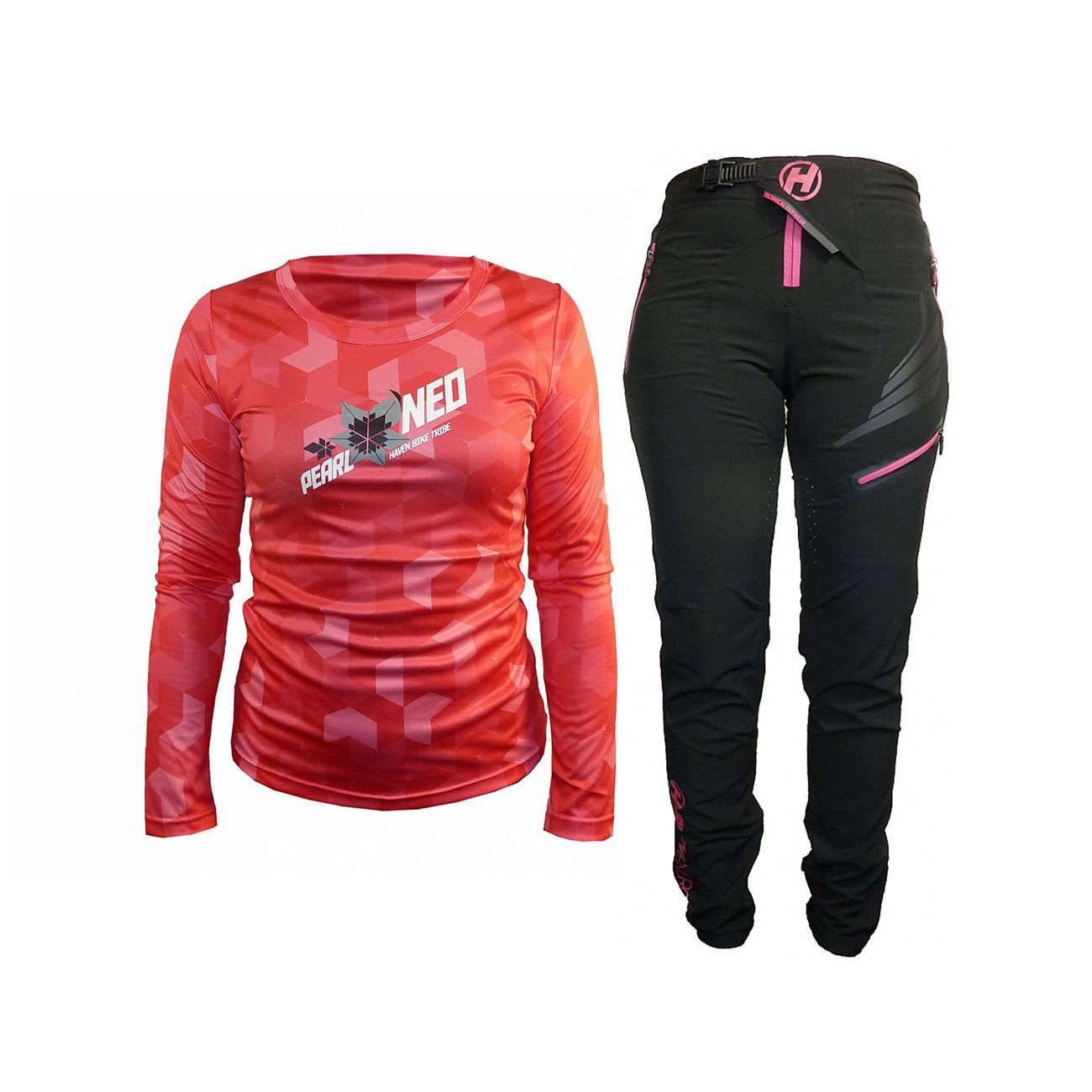 HAVEN Cyklistický MTB dres a nohavice - PEARL NEO LONG - ružová/čierna