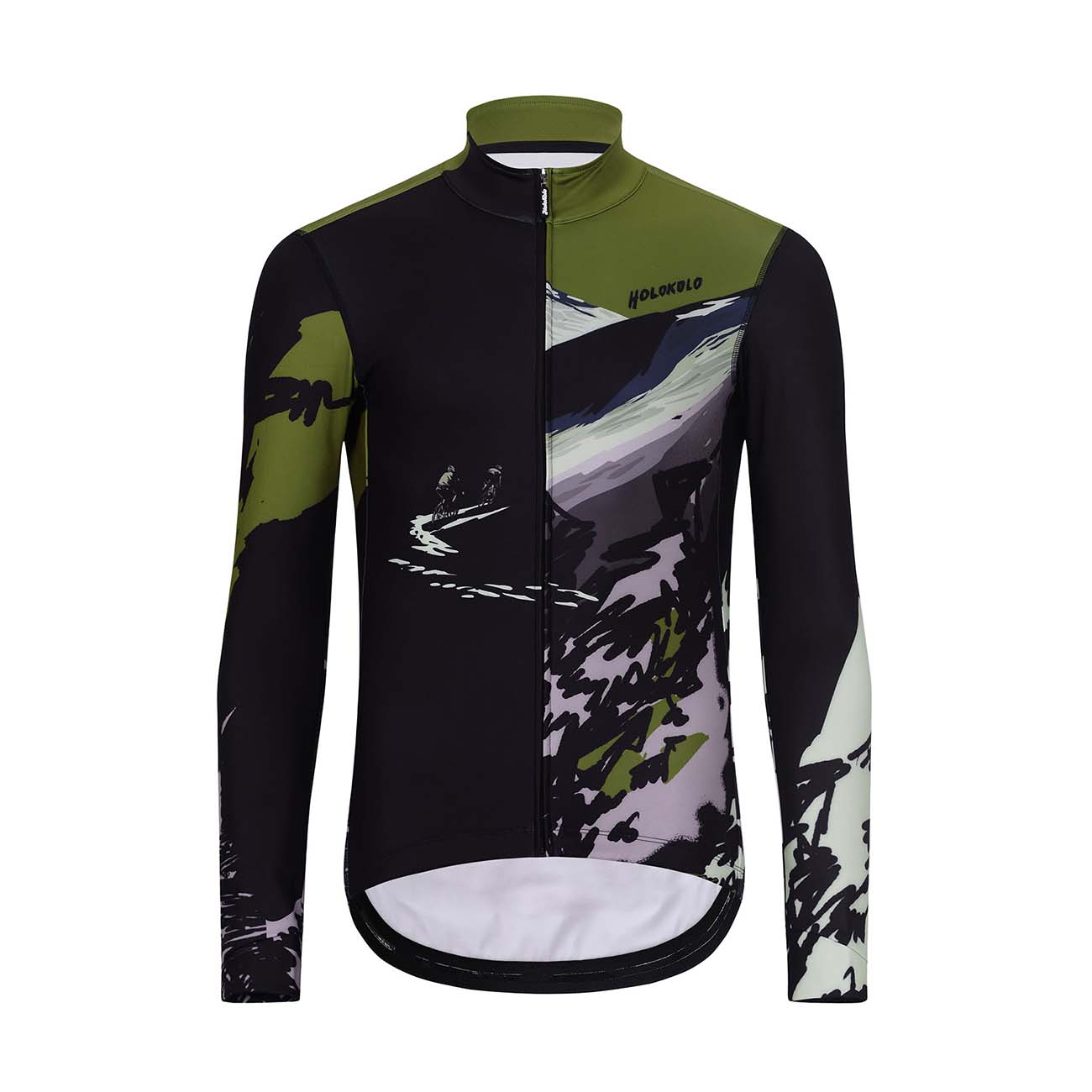 
                HOLOKOLO Cyklistický dres s dlhým rukávom zimný - CAMOUFLAGE WINTER - zelená/čierna 6XL
            