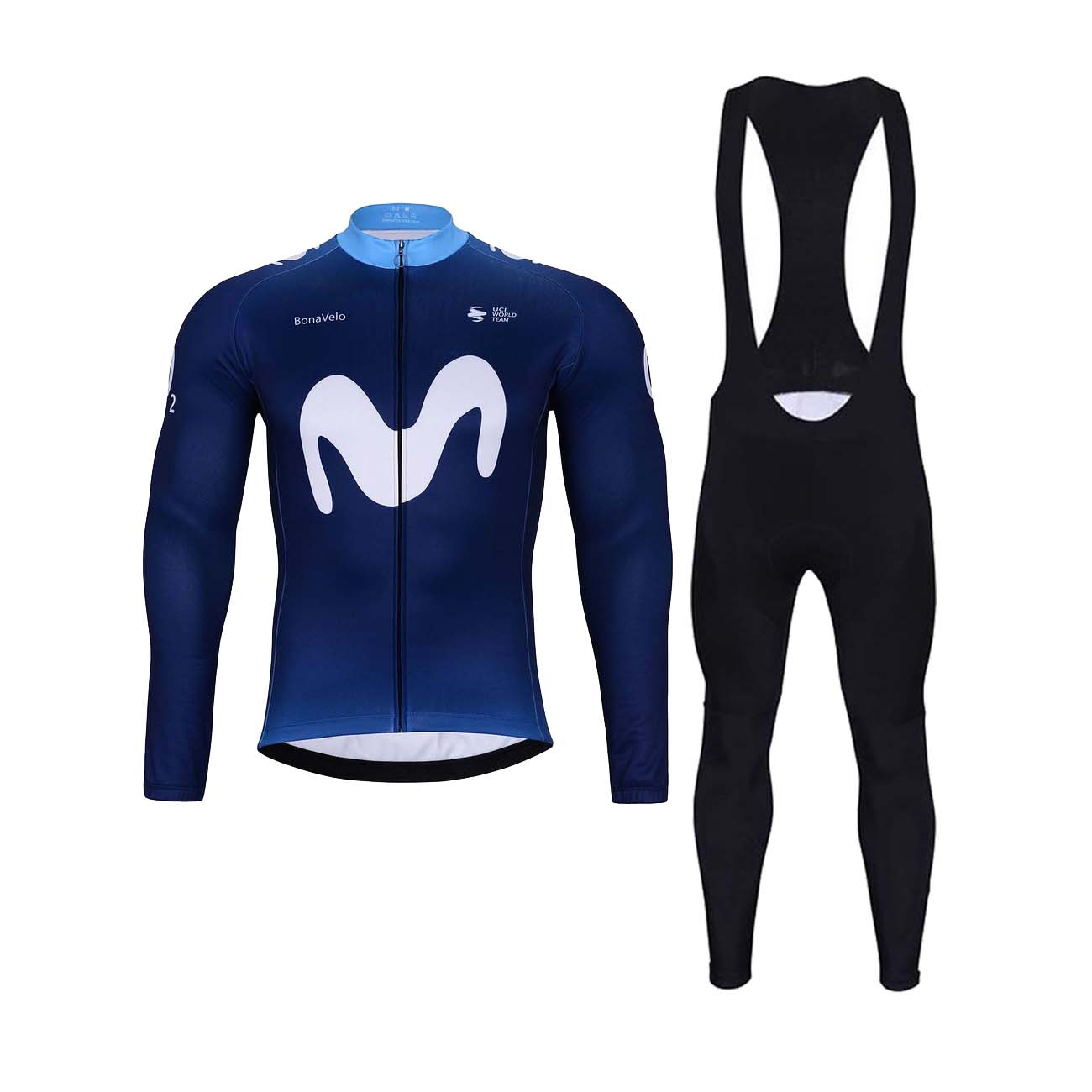 BONAVELO Cyklistický zimný dres a nohavice - MOVISTAR 2024 WINTER - čierna/modrá
