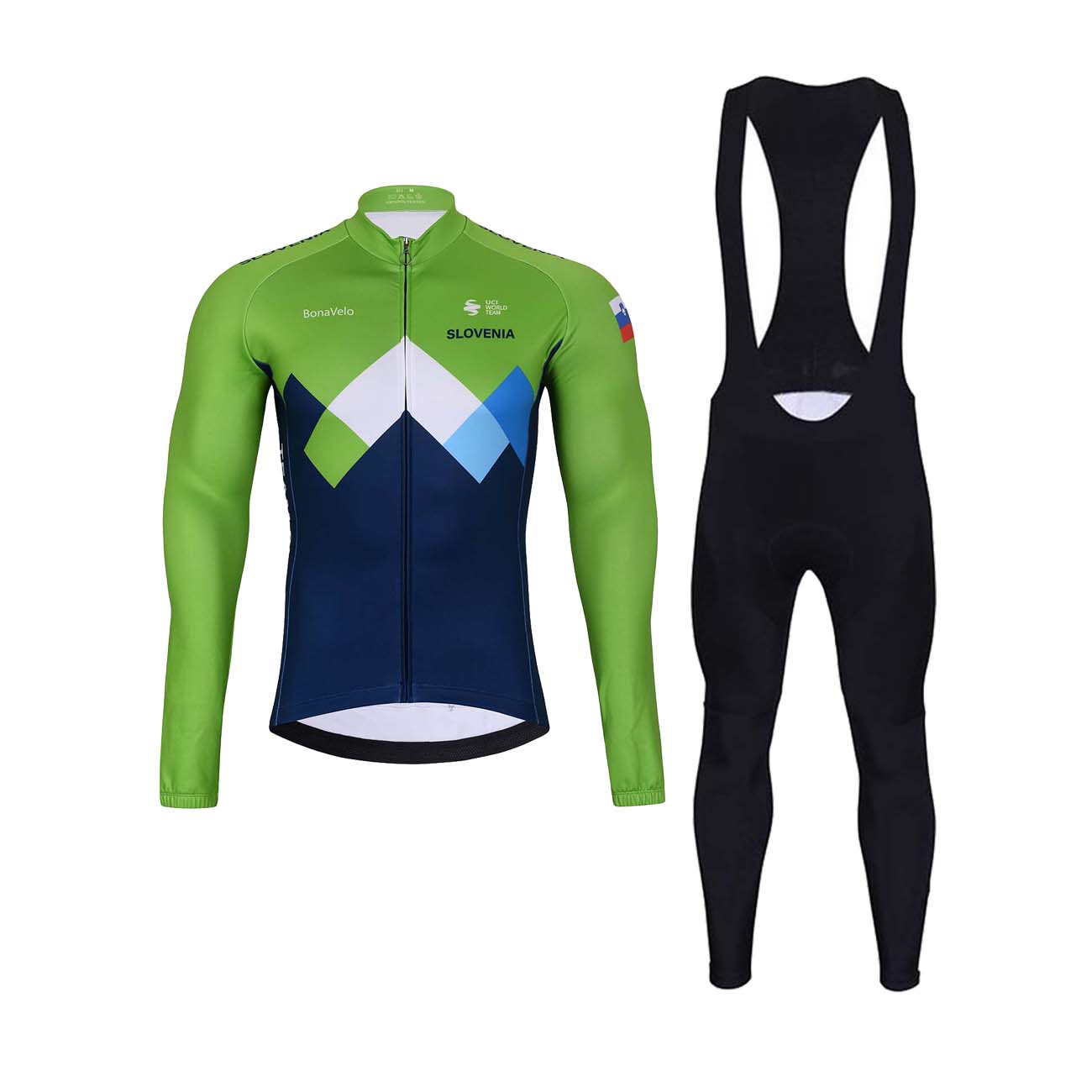 
                BONAVELO Cyklistický zimný dres a nohavice - SLOVENIA WINTER - zelená/modrá/čierna
            