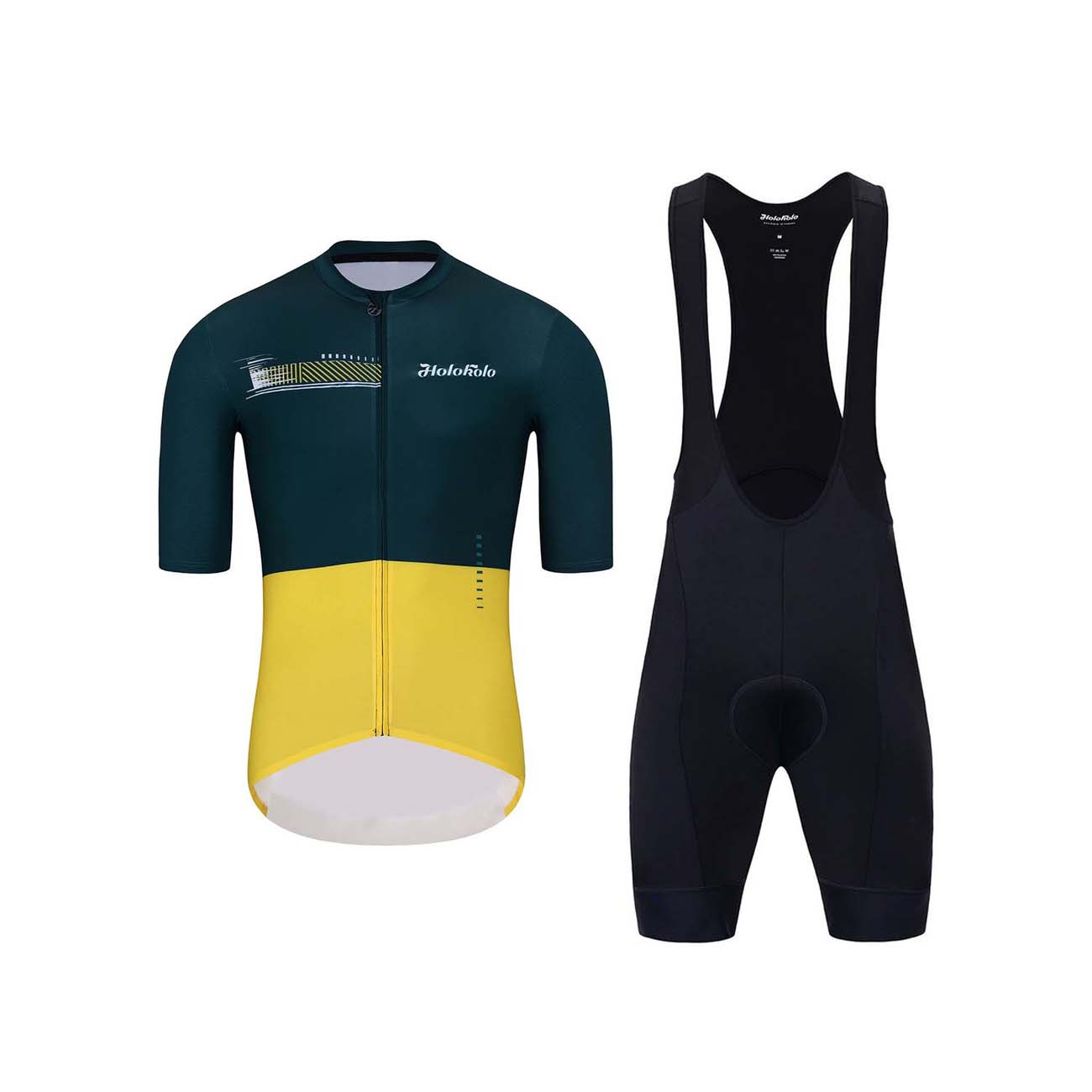 HOLOKOLO Cyklistický krátky dres a krátke nohavice - VIBES - zelená/čierna/žltá