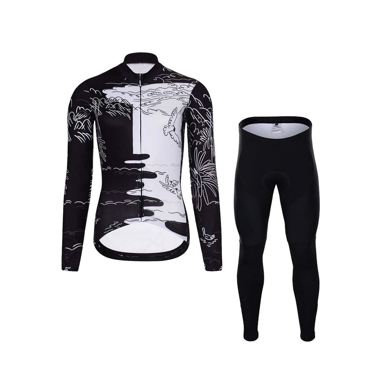 HOLOKOLO Cyklistický dlhý dres a nohavice - VENTURE LADY WINTER - biela/čierna