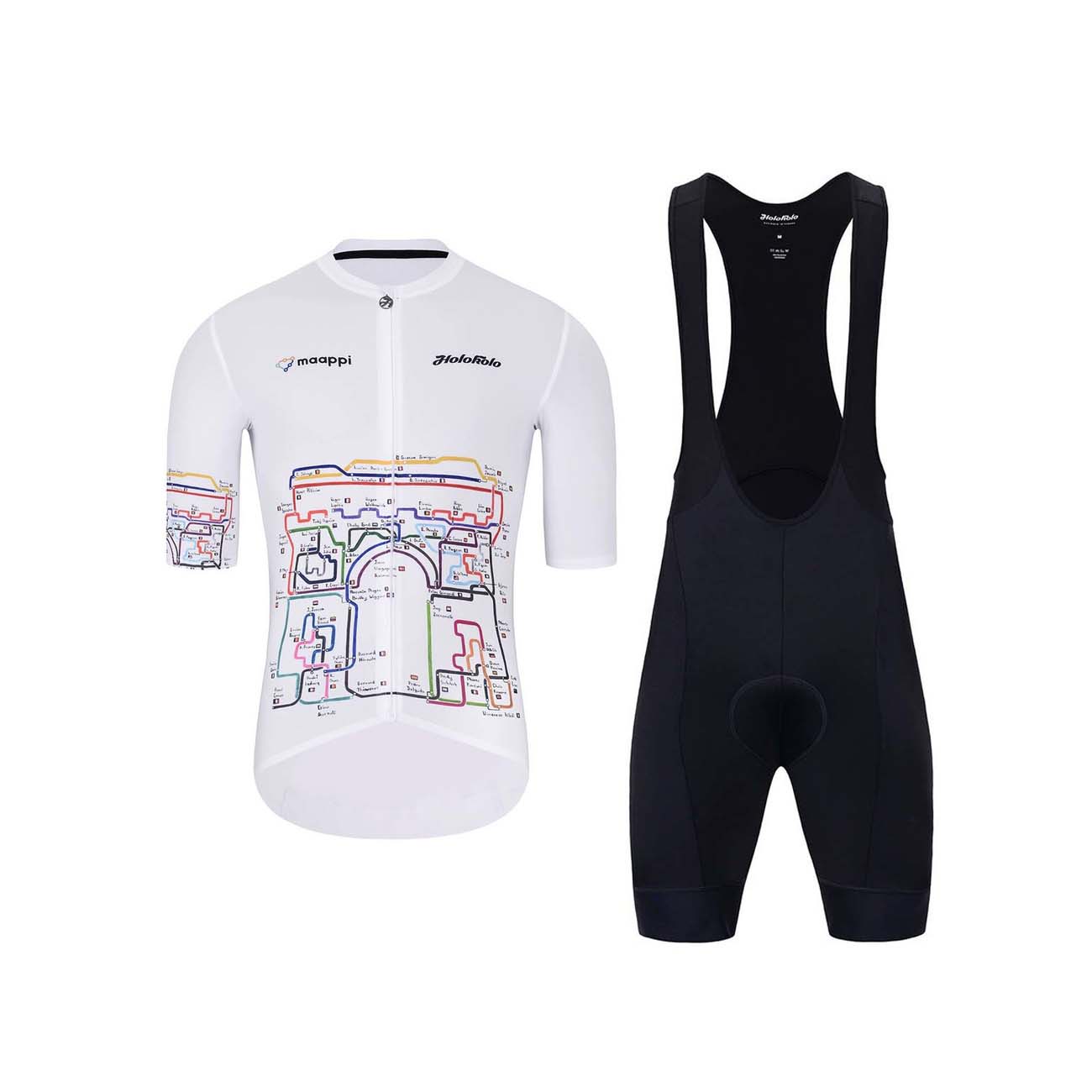 HOLOKOLO Cyklistický krátky dres a krátke nohavice - MAAPPI II. ELITE - biela/viacfarebná/čierna