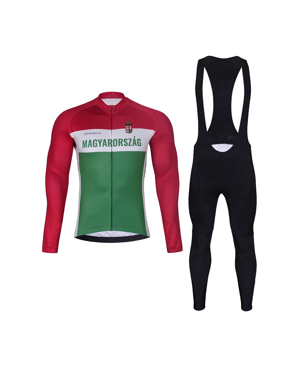 BONAVELO Cyklistická zimná bunda a nohavice - HUNGARY WINTER - biela/červená/zelená