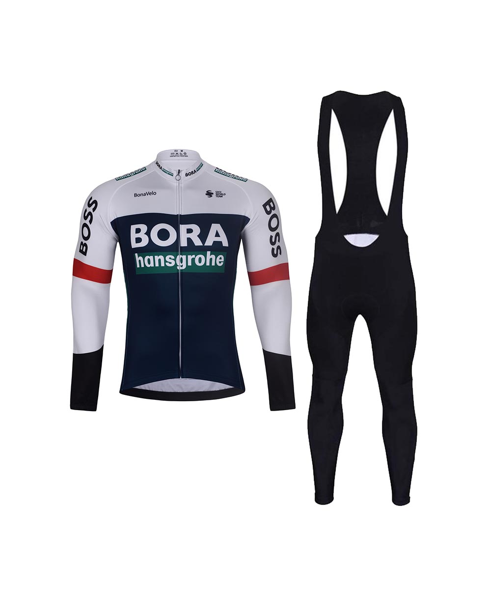 BONAVELO Cyklistický dlhý dres a nohavice - BORA 2025 WINTER - čierna/biela/modrá