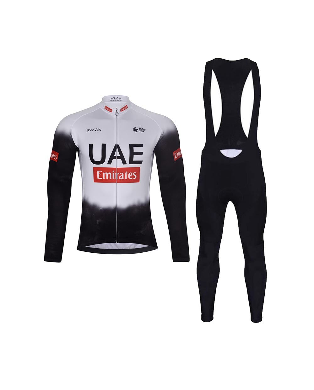 BONAVELO Cyklistický dlhý dres a nohavice - UAE 2025 WINTER - biela/čierna