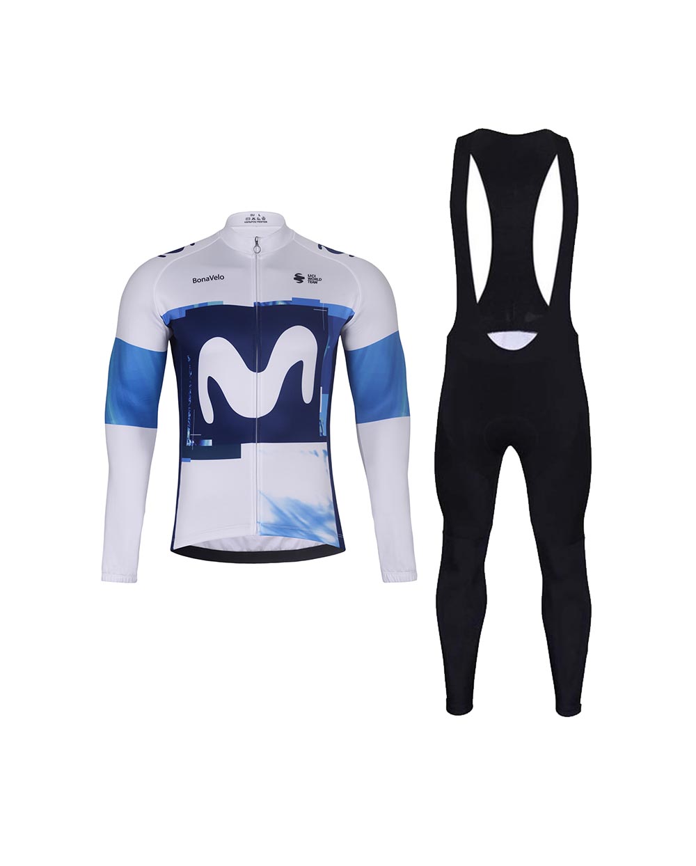BONAVELO Cyklistický dlhý dres a nohavice - MOVISTAR 2025 WINTER - modrá/čierna/biela
