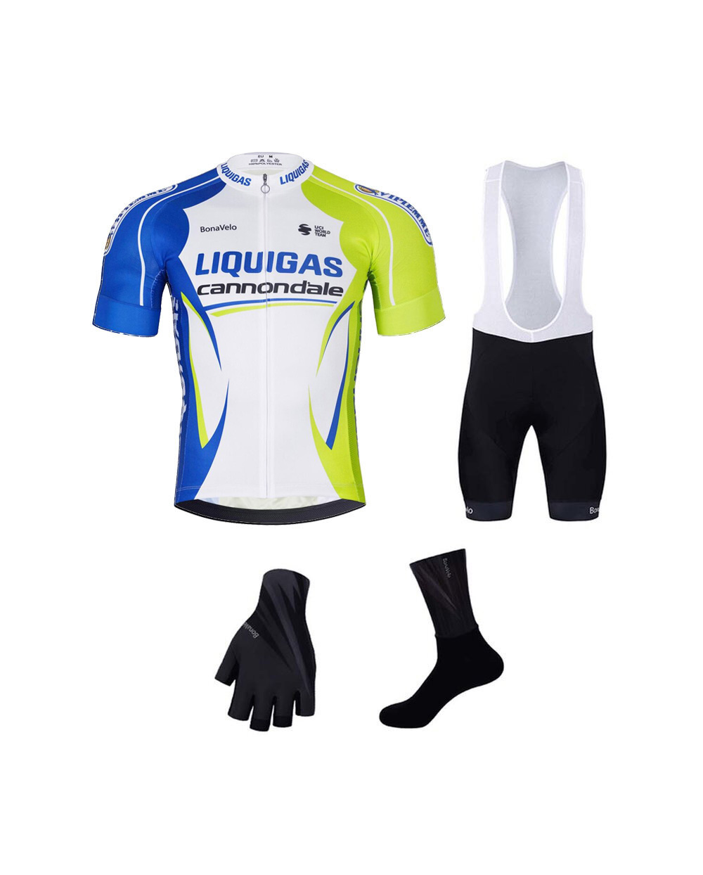 BONAVELO Cyklistický mega set - LIQUIGAS CANNONDALE - čierna/zelená/biela/modrá