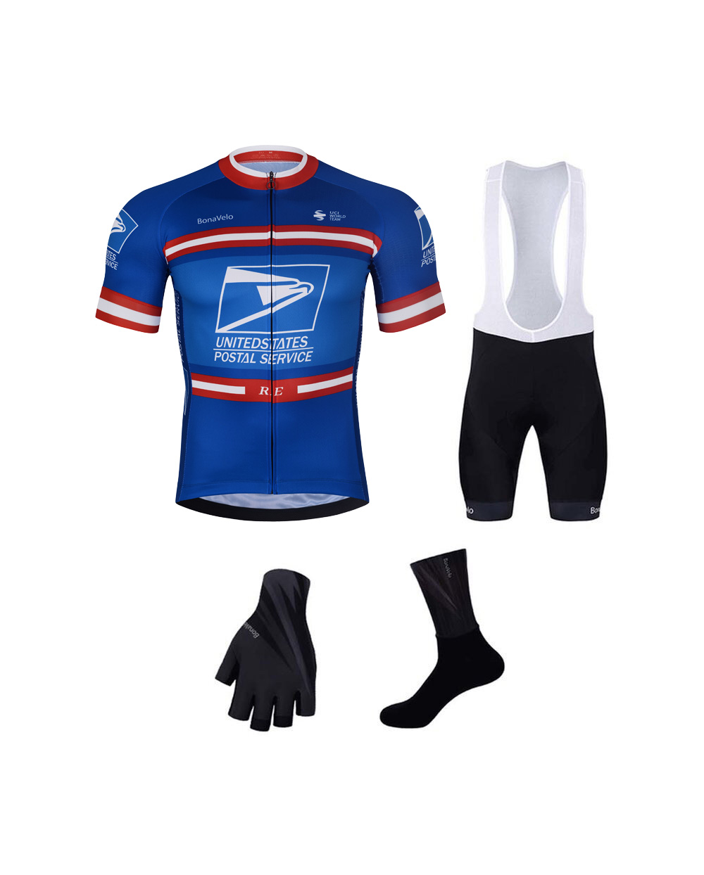 BONAVELO Cyklistický mega set - US POSTAL - čierna/modrá/biela