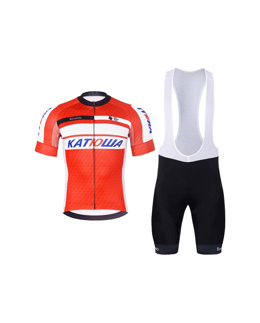 BONAVELO Cyklistický krátky dres a krátke nohavice - KATUSHA - červená/čierna