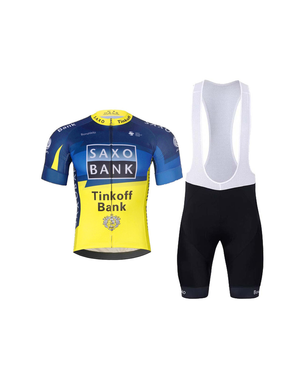 BONAVELO Cyklistický krátky dres a krátke nohavice - SAXO BANK TINKOFF - žltá/modrá/čierna