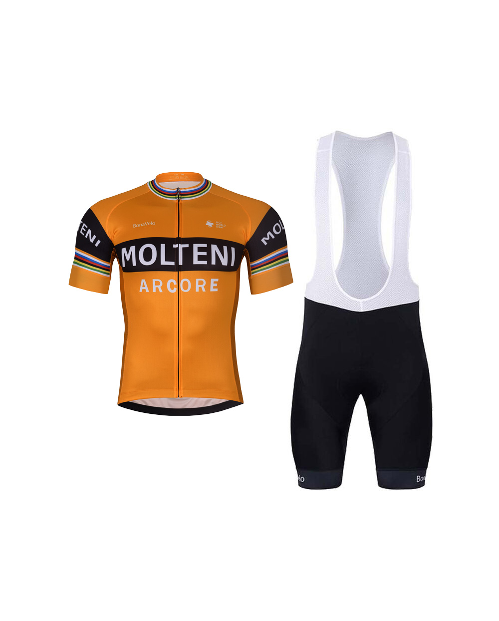 BONAVELO Cyklistický krátky dres a krátke nohavice - MOLTENI ARCORE - oranžová/čierna