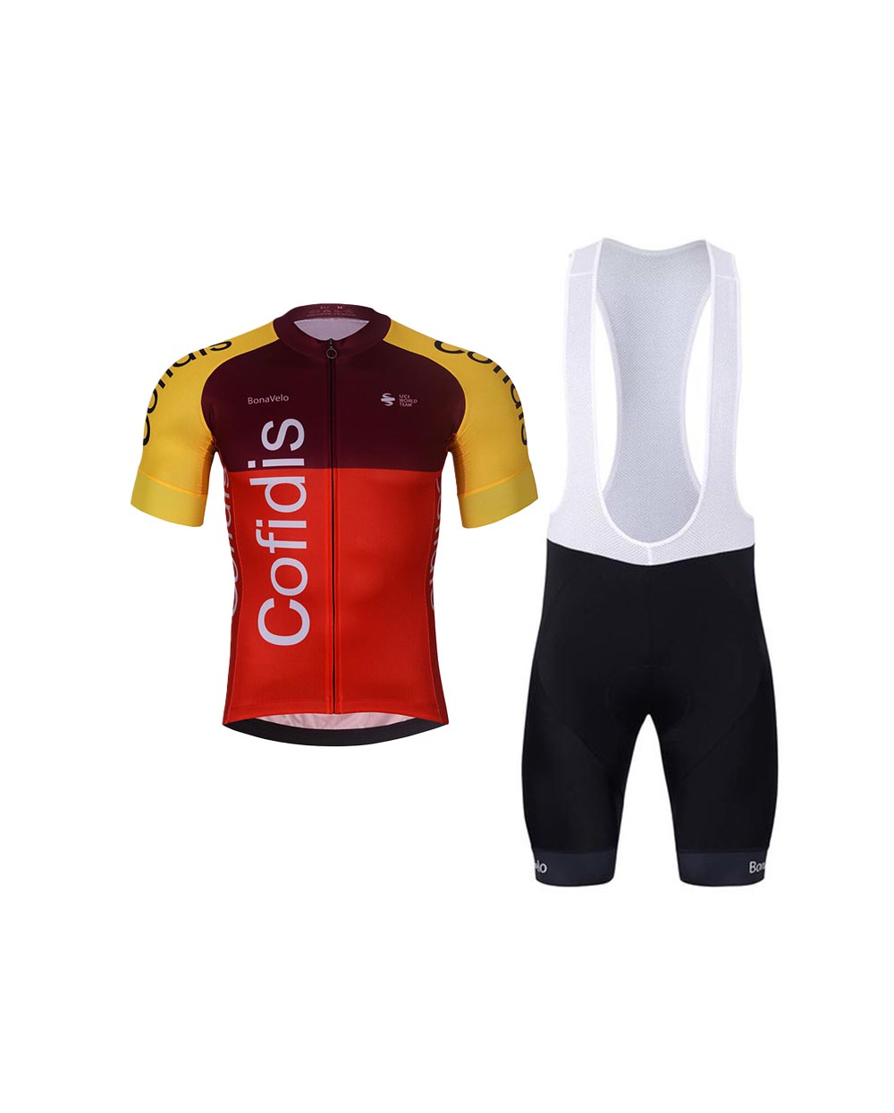 BONAVELO Cyklistický krátky dres a krátke nohavice - COFIDIS 2025 - čierna/oranžová/červená
