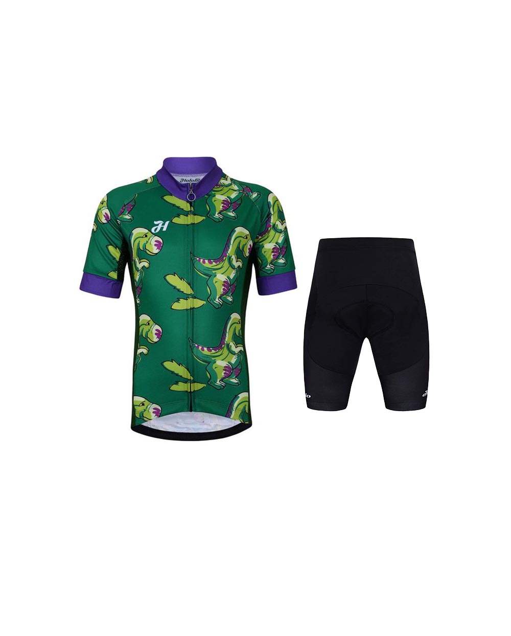 HOLOKOLO Cyklistický krátky dres a krátke nohavice - DINOSAURUS - zelená/čierna