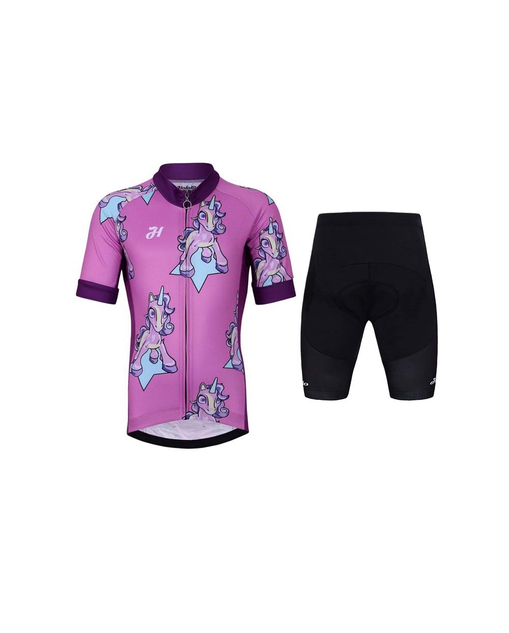 HOLOKOLO Cyklistický krátky dres a krátke nohavice - UNICORNS - fialová/čierna