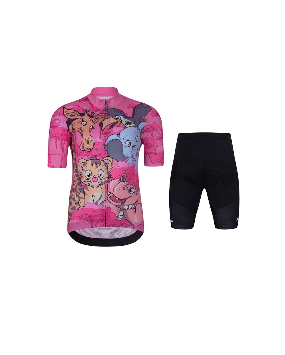 HOLOKOLO Cyklistický krátky dres a krátke nohavice - SAFARI - čierna/ružová/viacfarebná