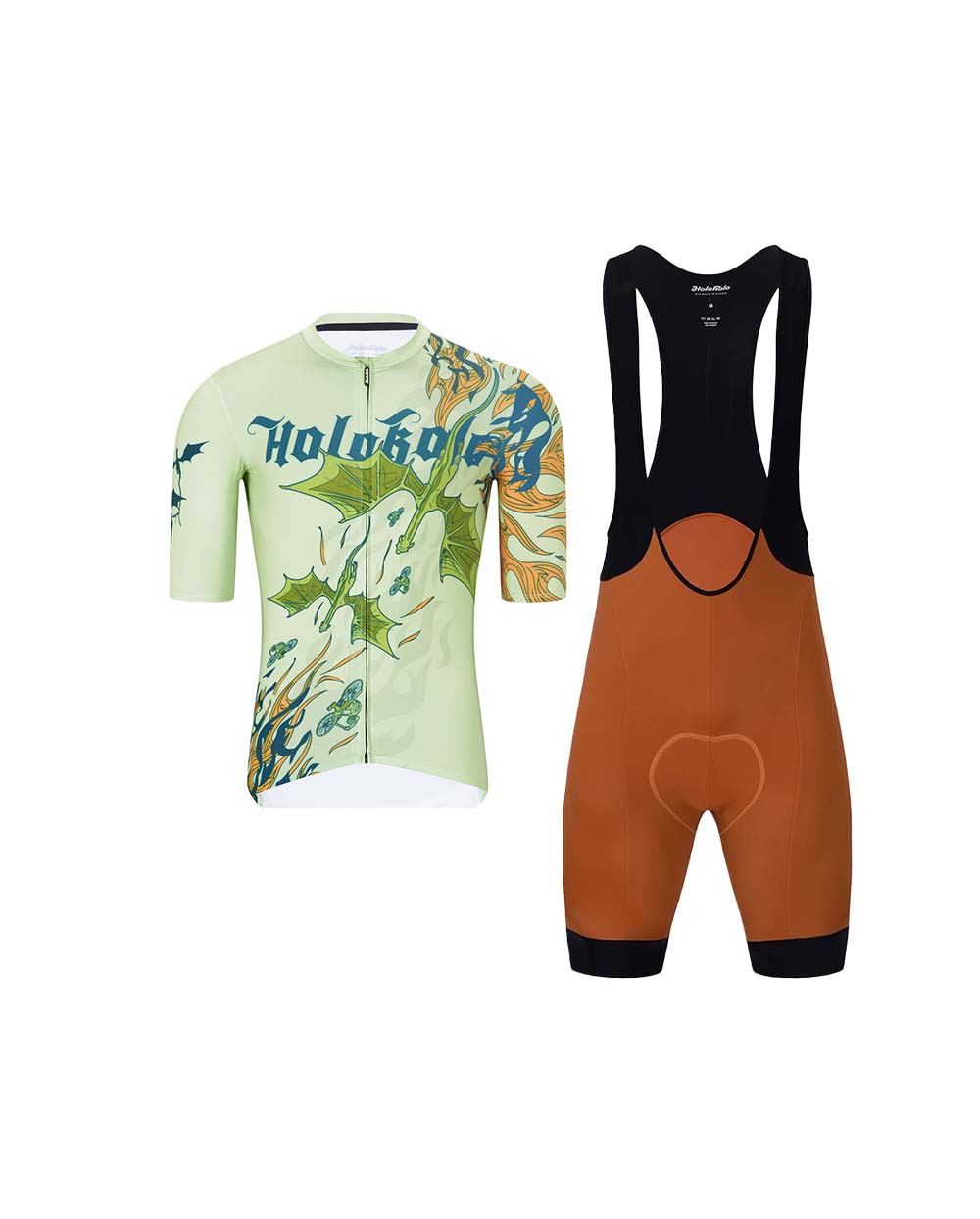 HOLOKOLO Cyklistický krátky dres a krátke nohavice - DRAGON - oranžová/hnedá/svetlo zelená