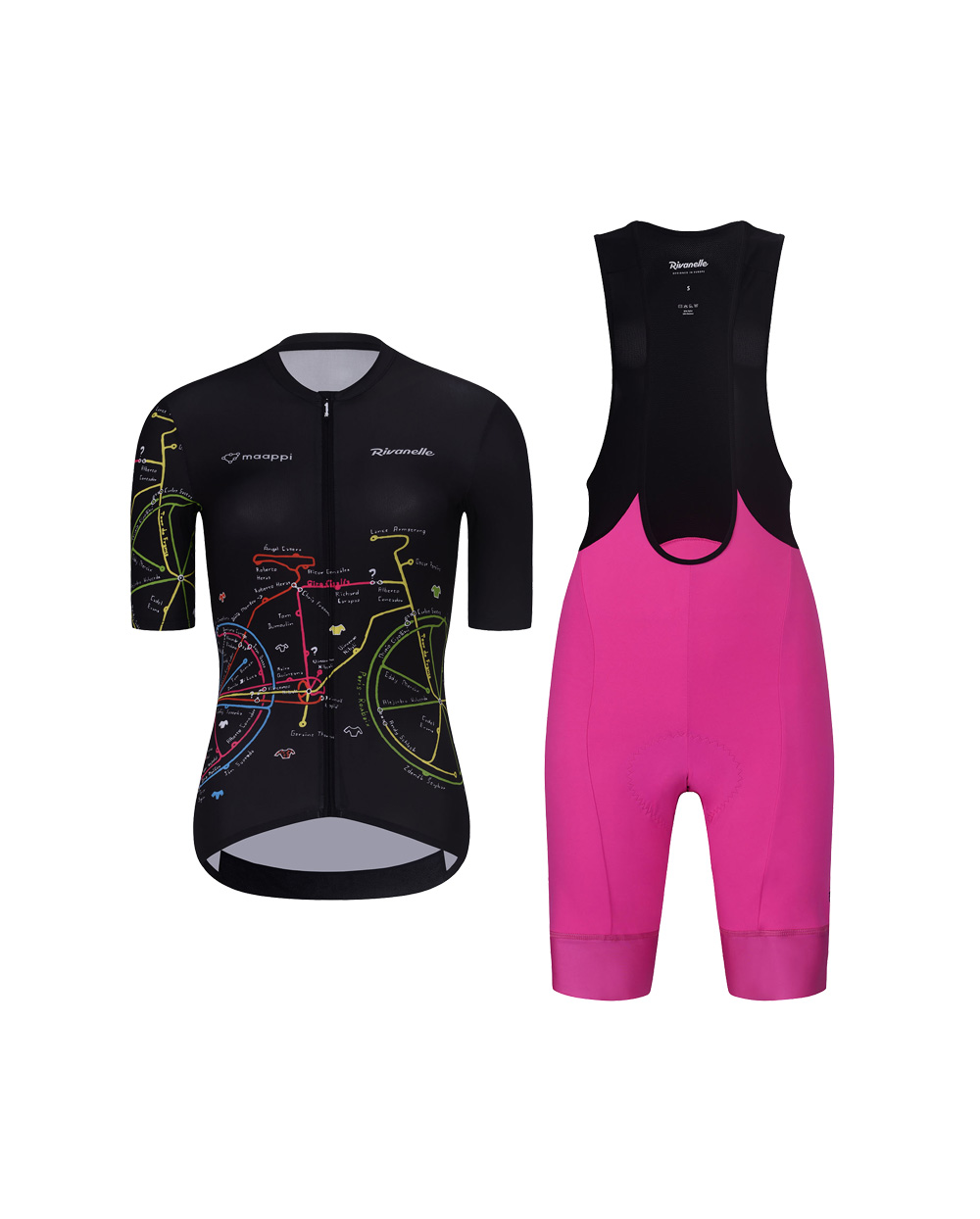 RIVANELLE BY HOLOKOLO Cyklistický krátky dres a krátke nohavice - MAAPPI DARK LADY - čierna/ružová