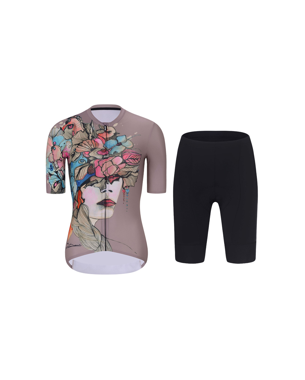 RIVANELLE BY HOLOKOLO Cyklistický krátky dres a krátke nohavice - MADAM FLOWER - zelená/viacfarebná