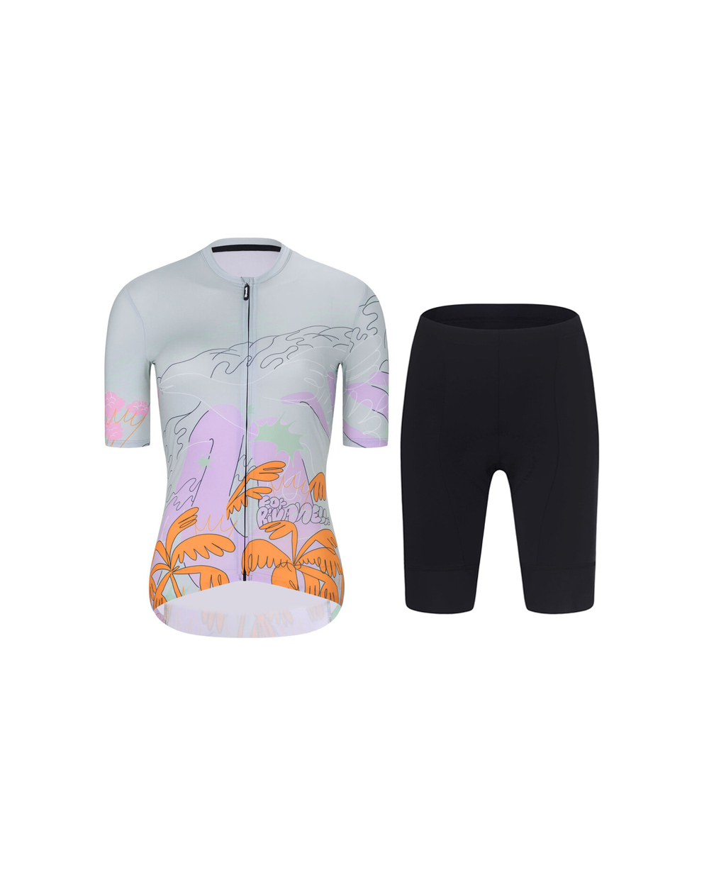 RIVANELLE BY HOLOKOLO Cyklistický krátky dres a krátke nohavice - SPIRIT - šedá/čierna/viacfarebná