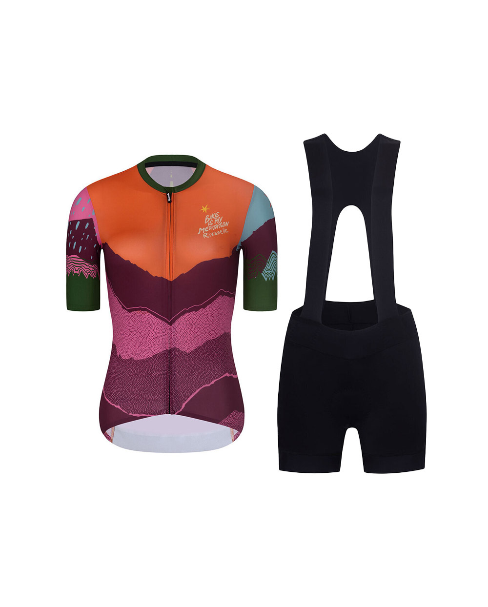 RIVANELLE BY HOLOKOLO Cyklistický krátky dres a krátke nohavice - SERENITY  - čierna/červená/fialová