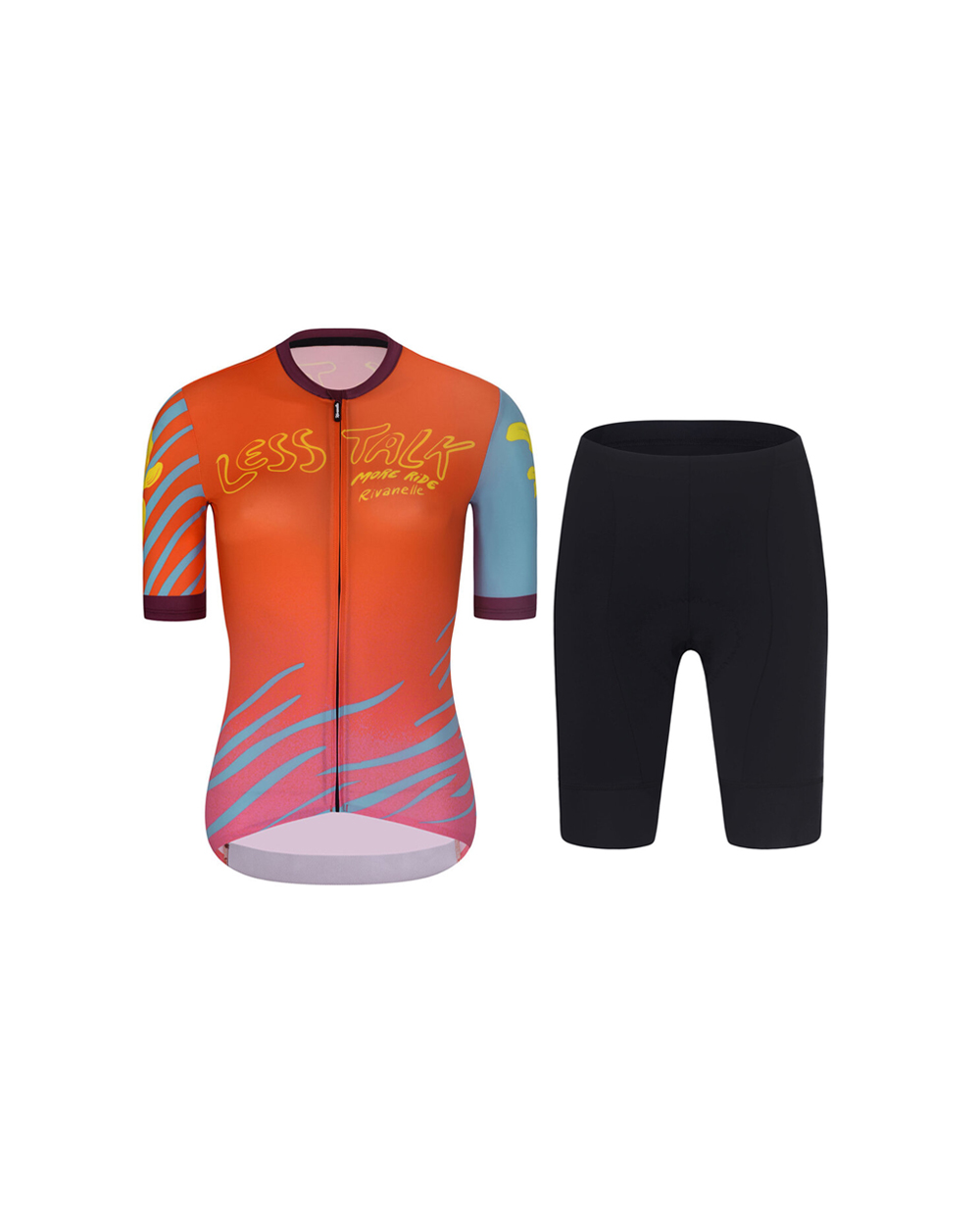 RIVANELLE BY HOLOKOLO Cyklistický krátky dres a krátke nohavice - LESS TALK - červená/čierna/viacfarebná